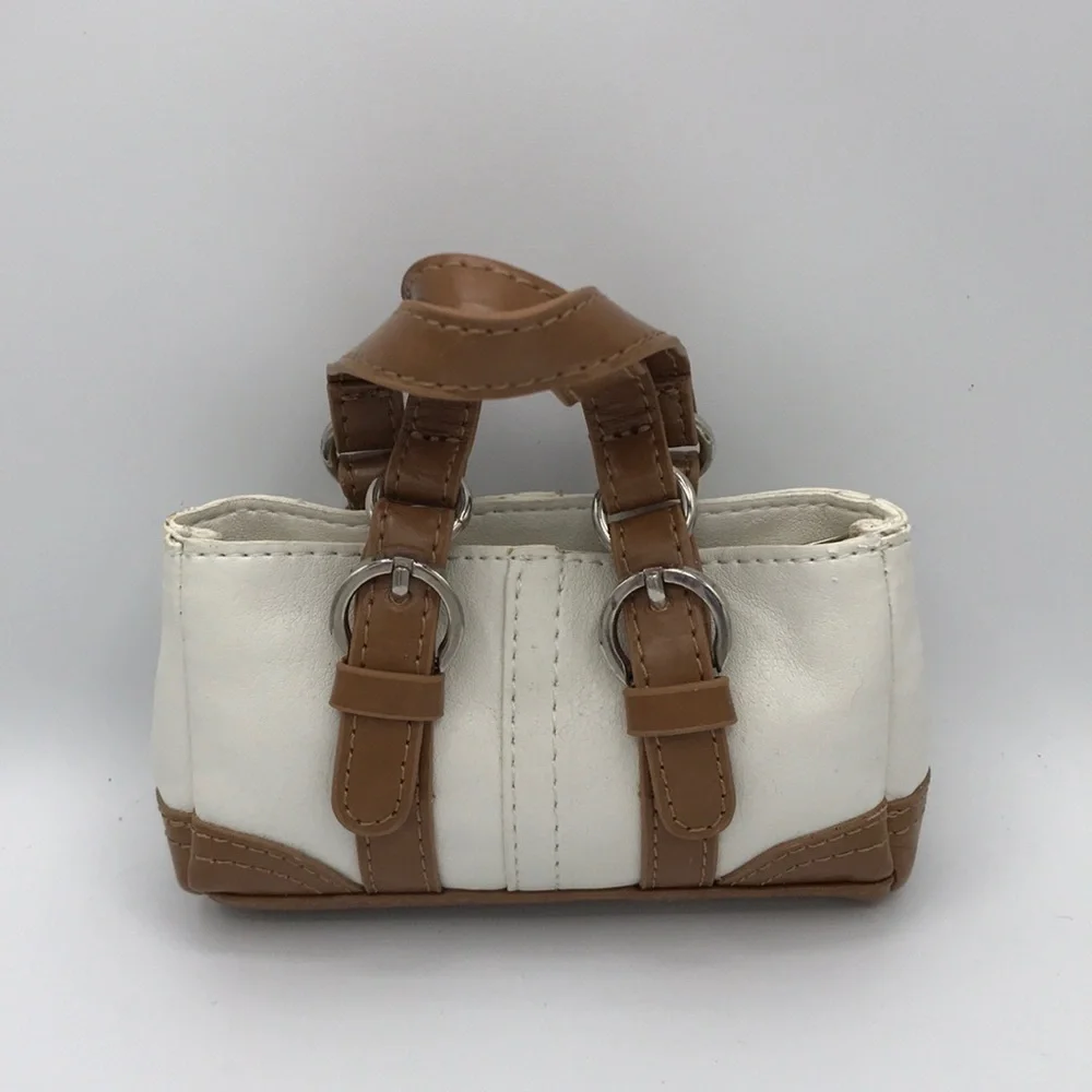 Mini cream and tan purse / bag with silver hardware